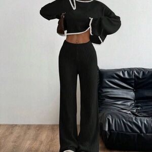 SHEIN Black Wide Leg Two-Piece Set